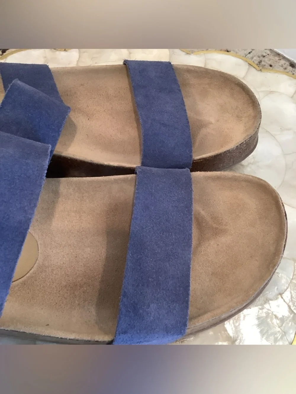 Pedro Garcia Blue Double-Strap Adrien Suede Slide Sandals Size 8.5 (39 1/2)